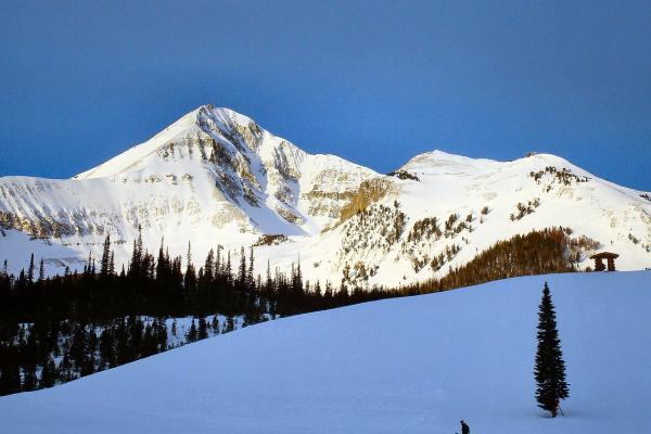 Lone Mountain above the snowfields of Big Sky Resort