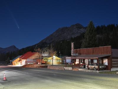 Cooke City's main street at dusk