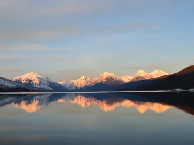 Sunrise on the peaks above Lake McDonald, seen from Apgar near West Glacier