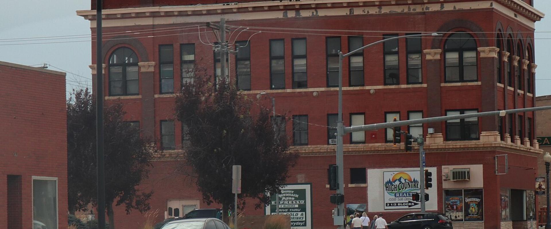 Historic brick buildings on Main Street, Lewistown