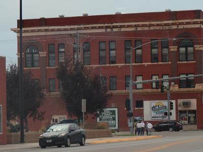 Historic brick buildings on Main Street, Lewistown