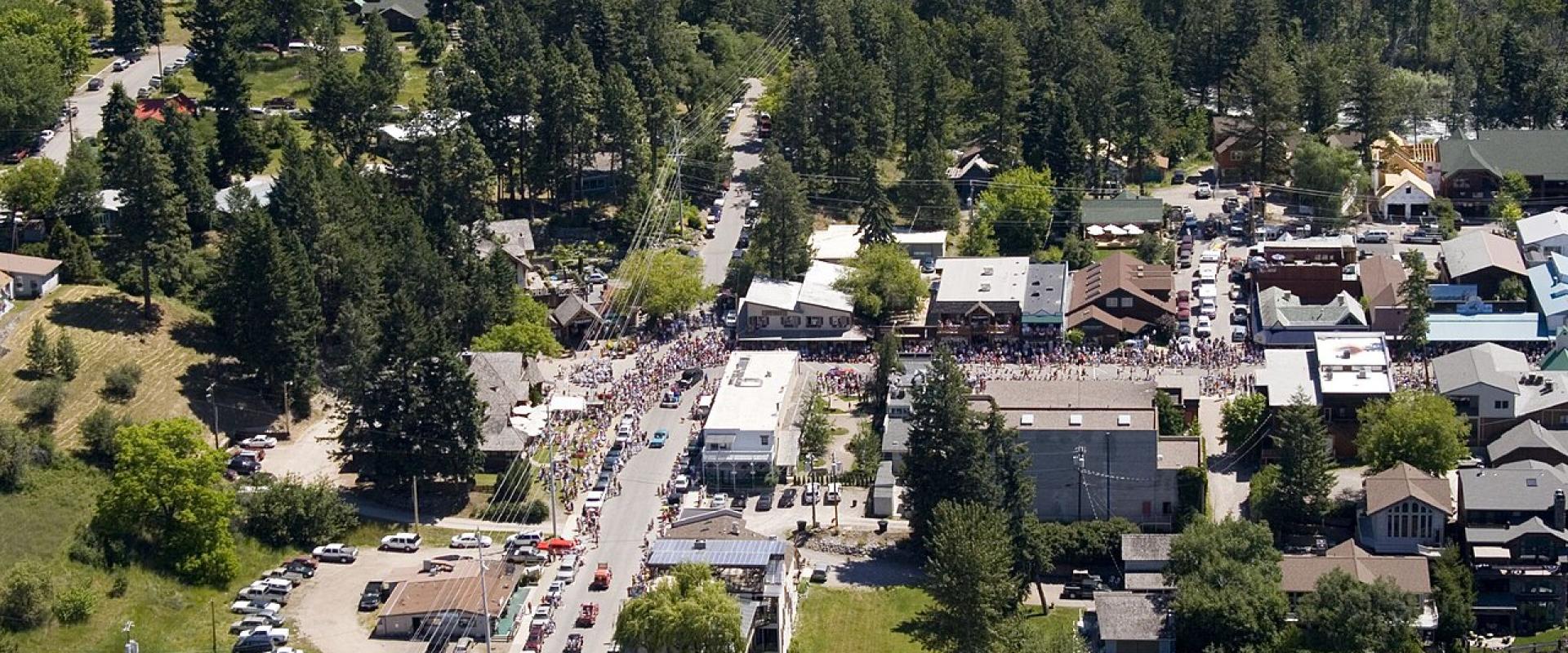 Aerial view of Bigfork and its harbour on Flathead Lake