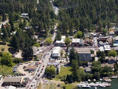 Aerial view of Bigfork and its harbour on Flathead Lake