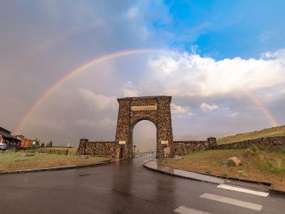 A double rainbow over the Roosevelt Arch